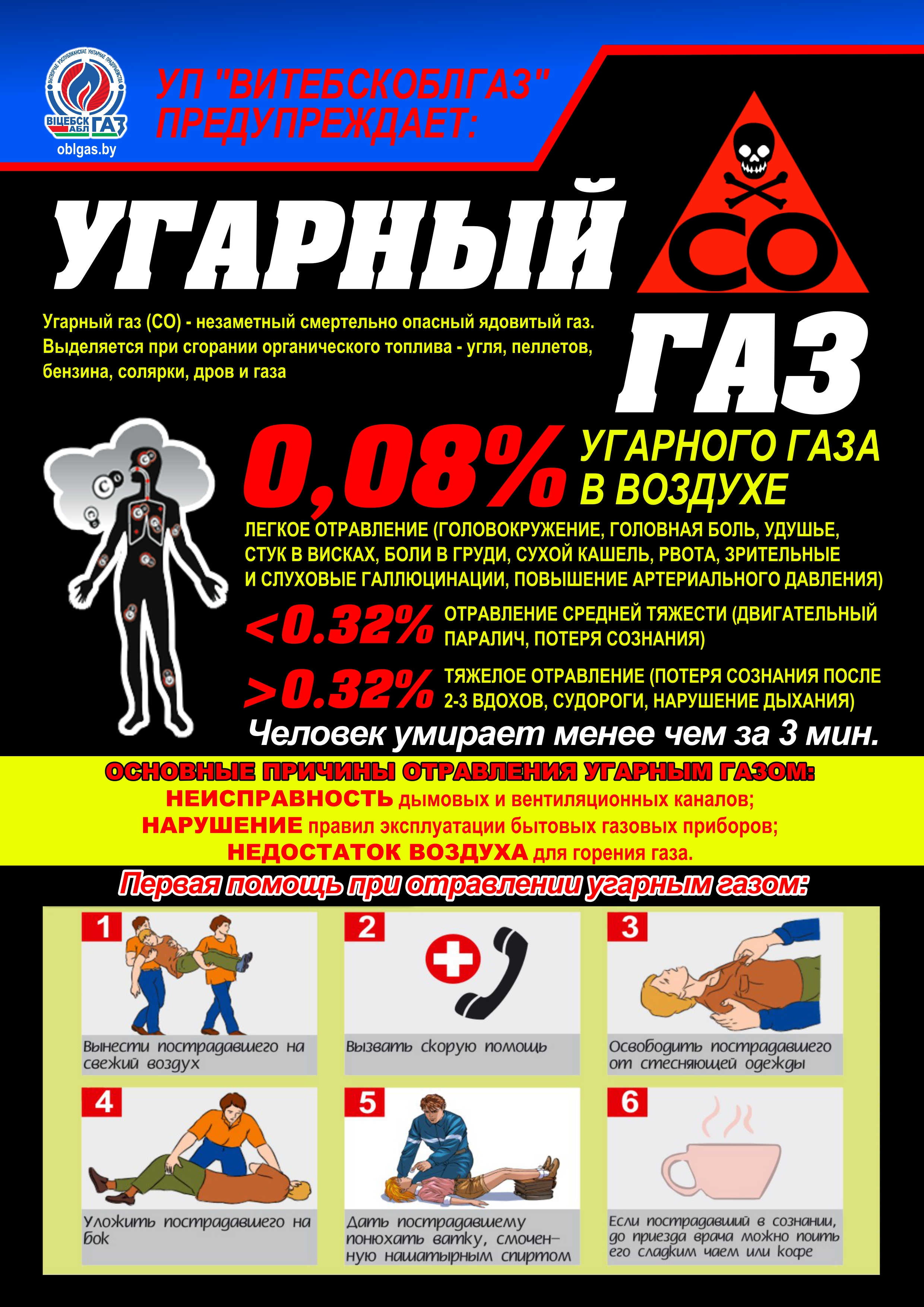 УП «Витебскоблгаз» предупреждает! Осторожно! Угарный газ!