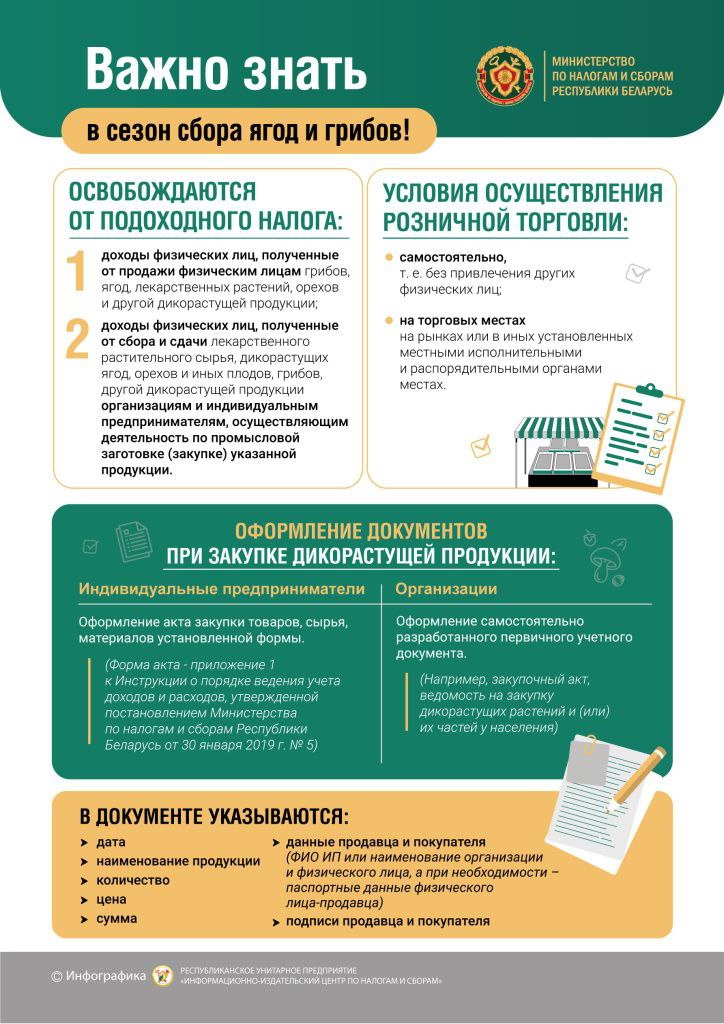 ИМНС Витебской области сообщает о особенностях налогообложения при сборе и реализации ягод и грибов и другой дикорастущей продукции