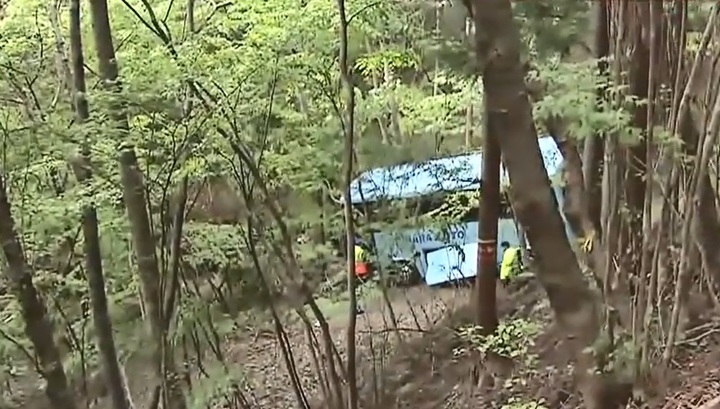 Туристический автобус упал с горной дороги в Японии
