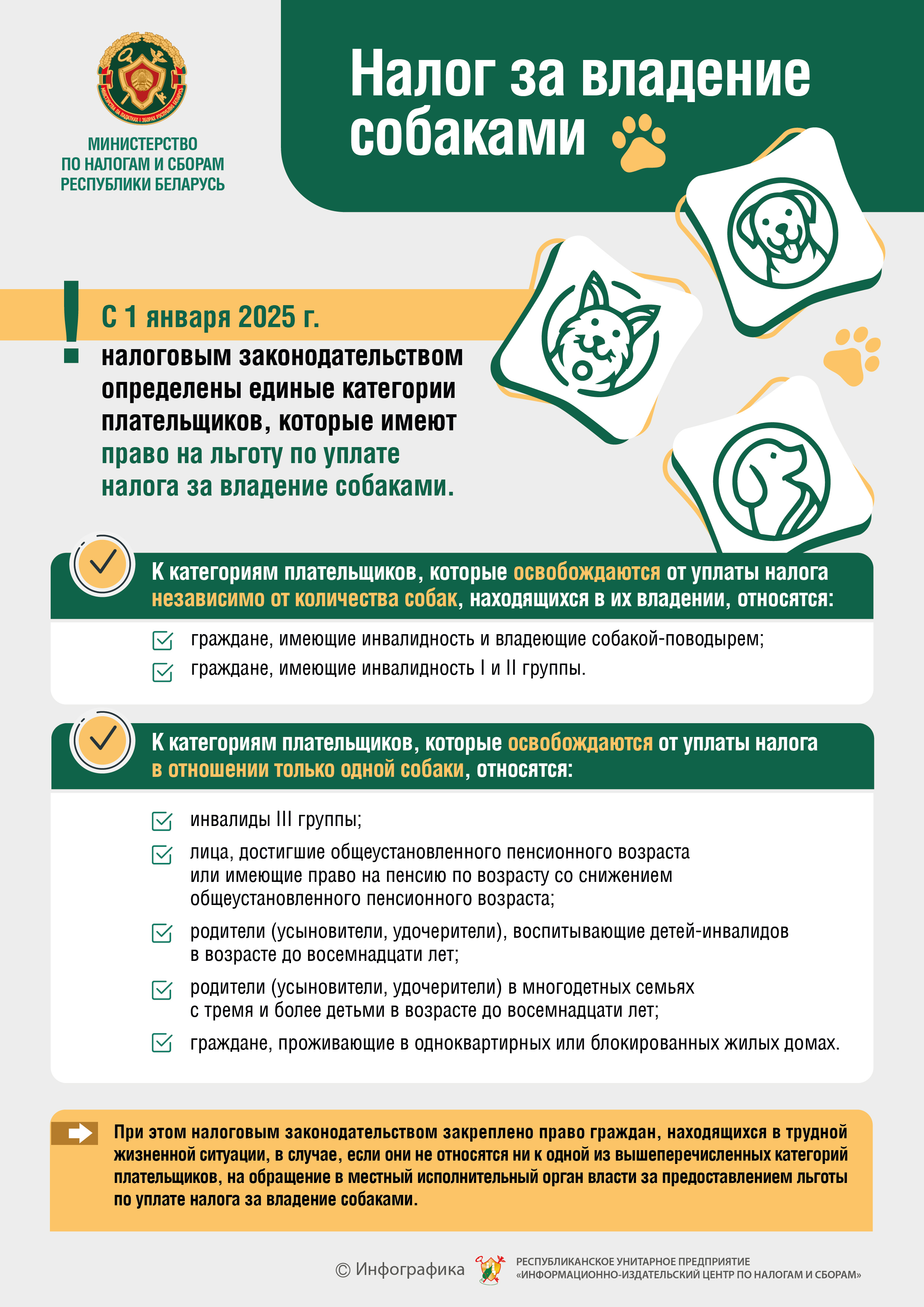 В инспекции МНС Витебской области напомнили про право на льготу по уплате налога за владение собаками