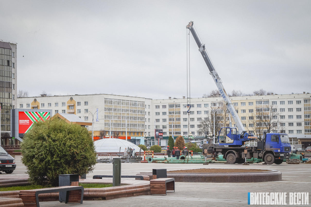 ФОТОФАКТ: В Витебске начали устанавливать главную новогоднюю елку области