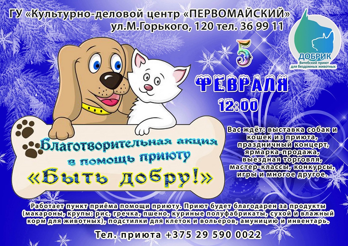 «Быть добру»: в Витебске пройдет благотворительная акция в помощь приюту для безнадзорных животных